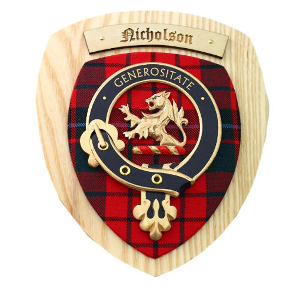 Nicholson Clan Crest Tartan 7 x 8 Woodcarver Wooden Wall Plaque 