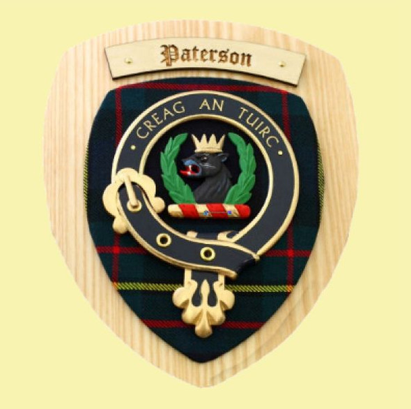 Paterson Clan Crest Tartan 10 x 12 Woodcarver Wooden Wall Plaque 