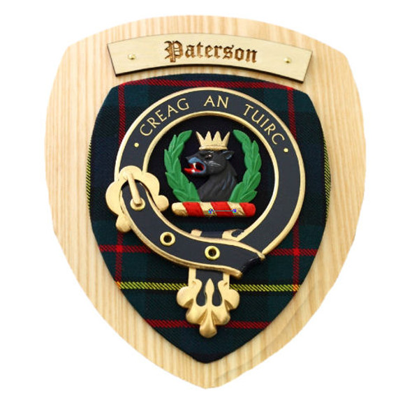 Paterson Clan Crest Tartan 10 x 12 Woodcarver Wooden Wall Plaque 