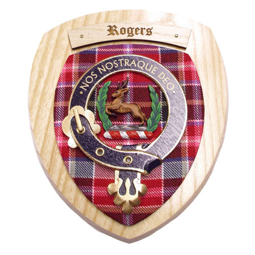 Rogers Clan Crest Tartan 10 x 12 Woodcarver Wooden Wall Plaque 