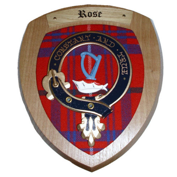 Rose Clan Crest Tartan 7 x 8 Woodcarver Wooden Wall Plaque 