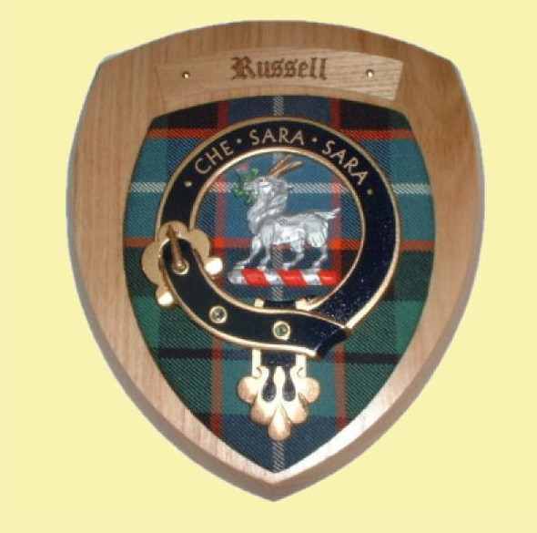 Russell Clan Crest Tartan 7 x 8 Woodcarver Wooden Wall Plaque 