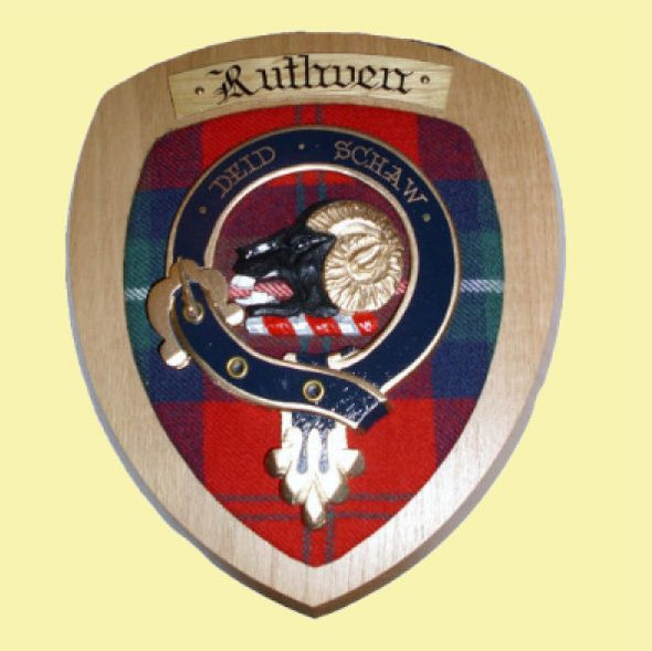 Ruthven Clan Crest Tartan 7 x 8 Woodcarver Wooden Wall Plaque 
