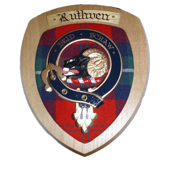 Ruthven Clan Crest Tartan 7 x 8 Woodcarver Wooden Wall Plaque 