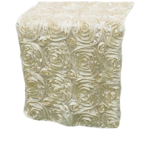 Ivory Grandiose Rosette Wedding Table Runners Decorations x 5 For Hire