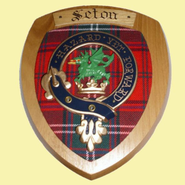 Seton Clan Crest Tartan 7 x 8 Woodcarver Wooden Wall Plaque 
