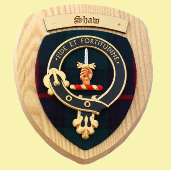 Shaw Clan Crest Tartan 7 x 8 Woodcarver Wooden Wall Plaque 