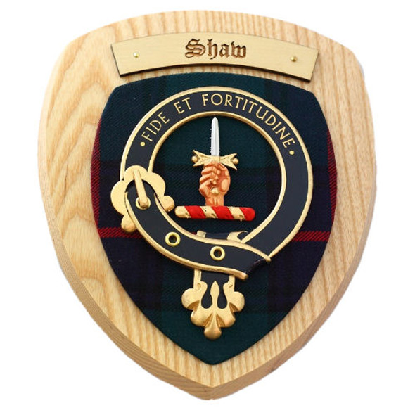 Shaw Clan Crest Tartan 10 x 12 Woodcarver Wooden Wall Plaque 