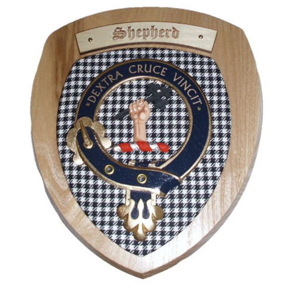 Shepherd Clan Crest Tartan 7 x 8 Woodcarver Wooden Wall Plaque 