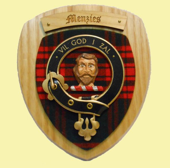 Menzies Clan Crest Tartan 7 x 8 Woodcarver Wooden Wall Plaque 