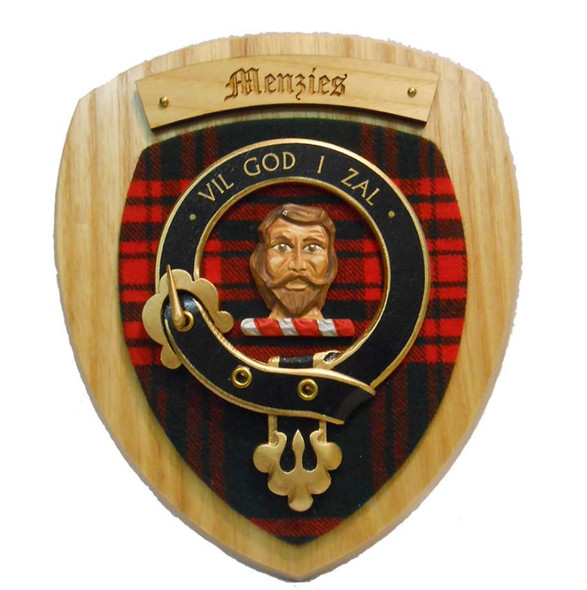 Menzies Clan Crest Tartan 7 x 8 Woodcarver Wooden Wall Plaque 