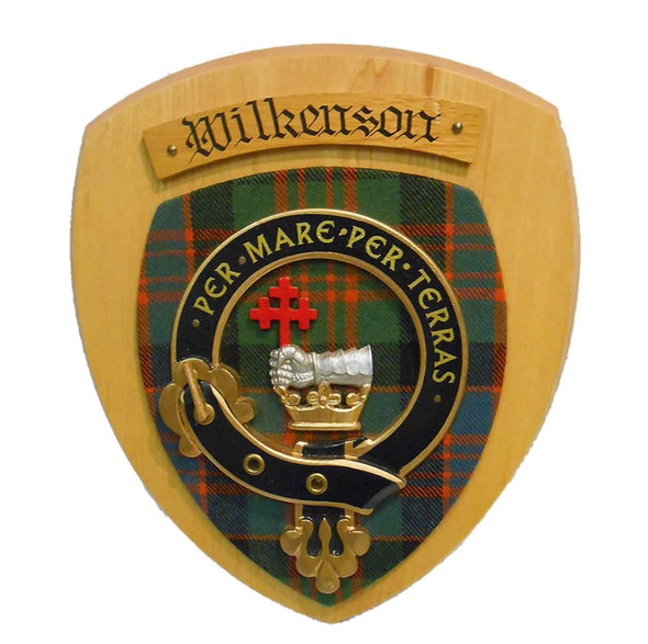 Wilkenson Clan Crest Tartan 10 x 12 Woodcarver Wooden Wall Plaque 