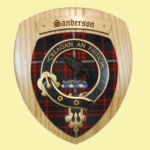 Sanderson Clan Crest Tartan 10 x 12 Woodcarver Wooden Wall Plaque 