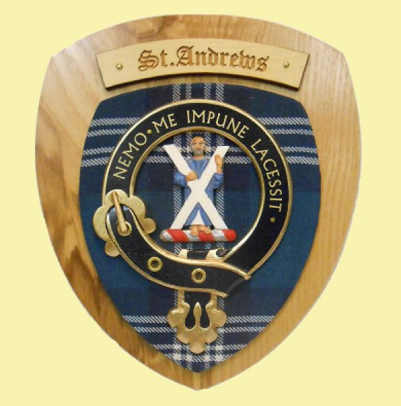 St Andrews Crest Tartan 10 x 12 Woodcarver Wooden Wall Plaque 