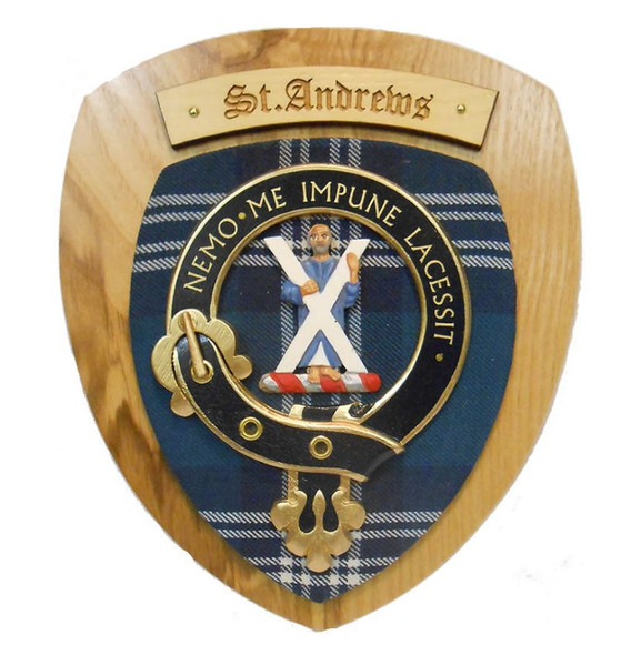 St Andrews Crest Tartan 10 x 12 Woodcarver Wooden Wall Plaque 