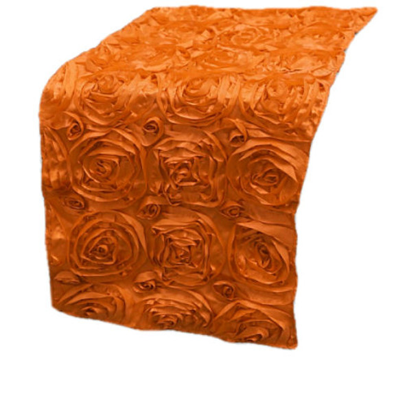 Orange Grandiose Rosette Wedding Table Runners Decorations x 10 For Hire