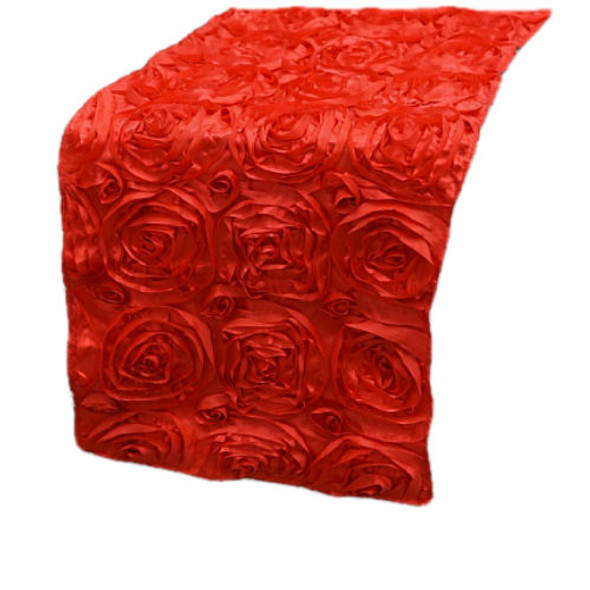 Scarlet Red Grandiose Rosette Wedding Table Runners Decorations x 5 For Hire