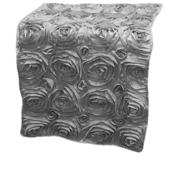 Silver Grandiose Rosette Wedding Table Runners Decorations x 10 For Hire