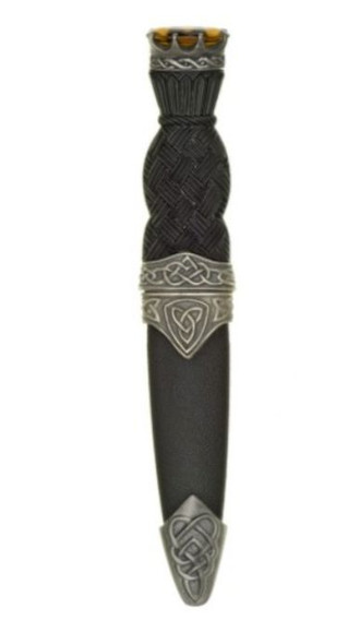 Celtic Knotwork Antiqued Detail No Crest Stone Top Sgian Dubh