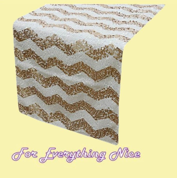 Champagne White Chevron Sequin Wedding Table Runners Decorations x 10 For Hire