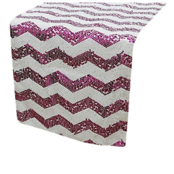 Fuchsia Pink White Chevron Sequin Wedding Table Runners Decorations x 5 For Hire