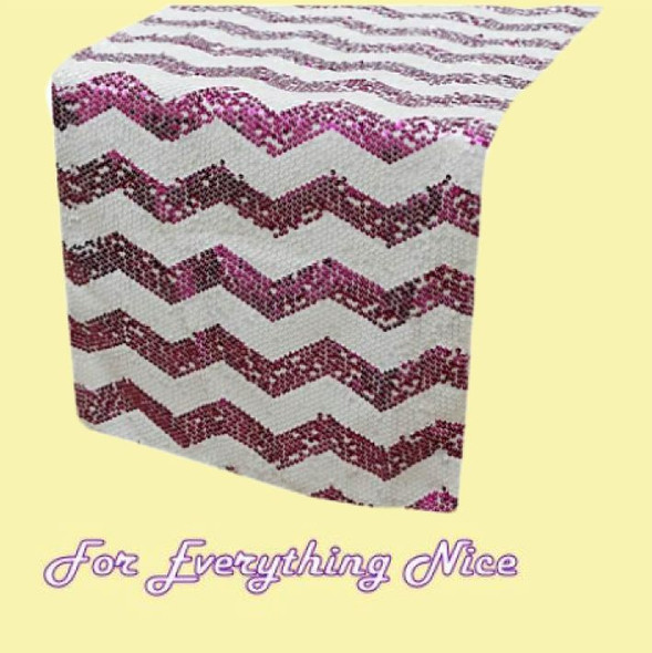 Fuchsia Pink White Chevron Sequin Wedding Table Runners Decorations x 25 For Hire