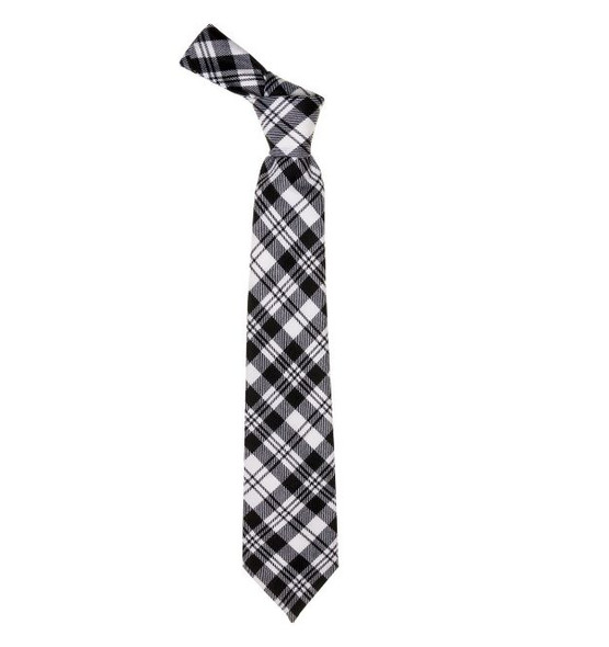 Scott Black White Modern Clan Tartan Lightweight Wool Straight Mens Neck Tie