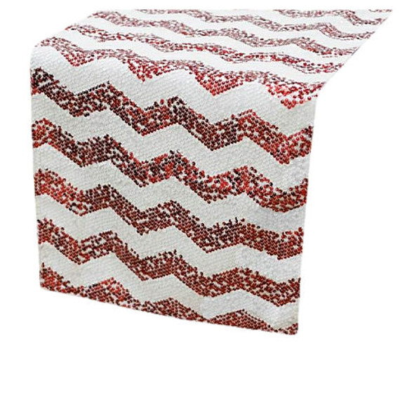 Scarlet Red White Chevron Sequin Wedding Table Runners Decorations x 10 For Hire