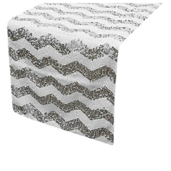Silver White Chevron Sequin Wedding Table Runners Decorations x 5 For Hire
