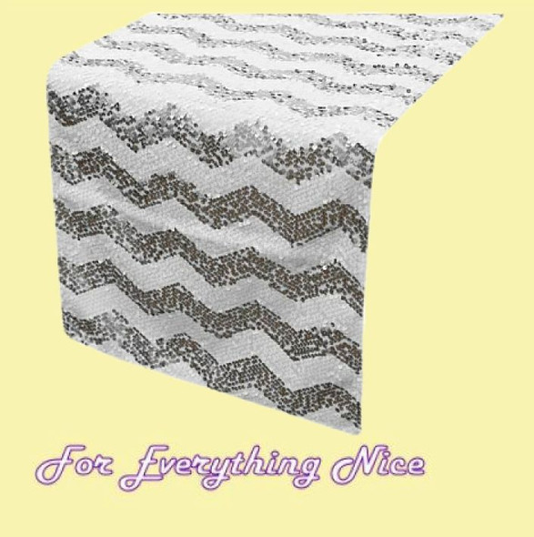 Silver White Chevron Sequin Wedding Table Runners Decorations x 10 For Hire