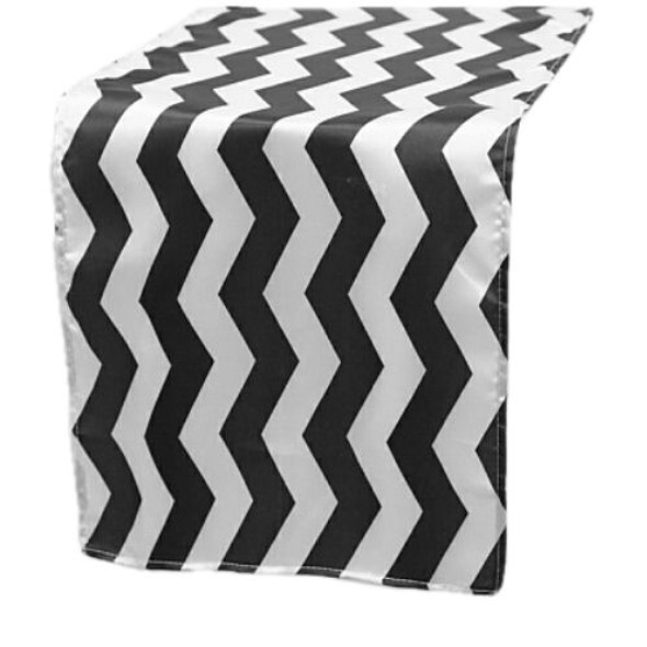 Black White Chevron Satin Wedding Table Runners Decorations x 5 For Hire