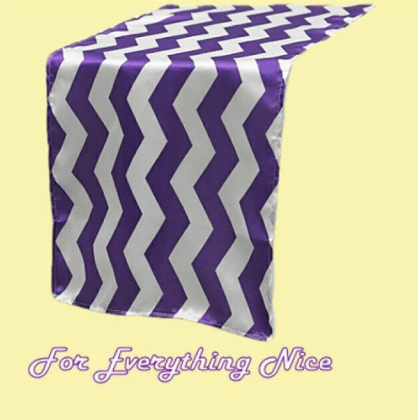 Deep Purple White Chevron Satin Wedding Table Runners Decorations x 5 For Hire