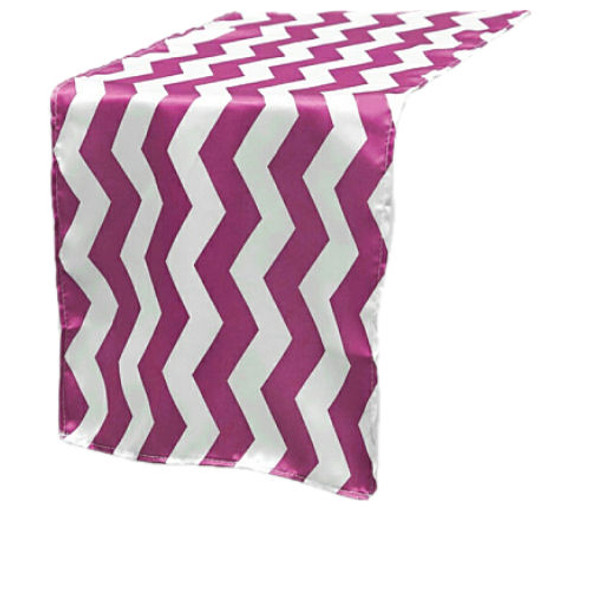 Fuchsia Pink White Chevron Satin Wedding Table Runners Decorations x 25 For Hire
