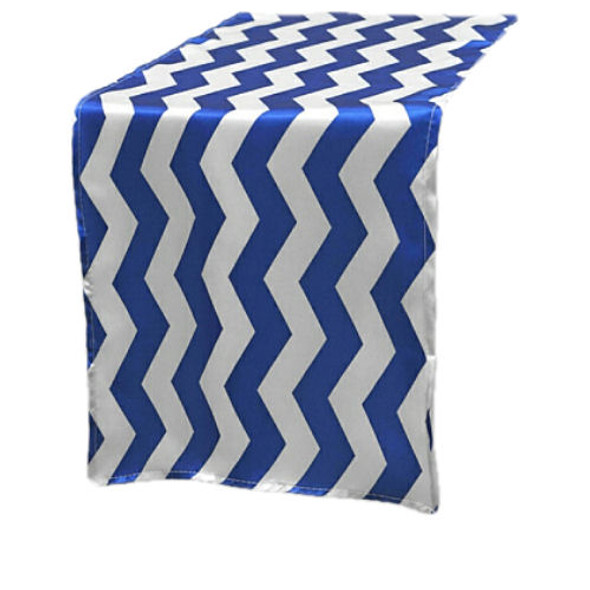 Royal Blue White Chevron Satin Wedding Table Runners Decorations x 5 For Hire