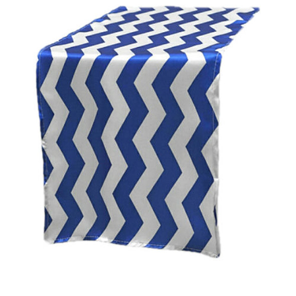 Royal Blue White Chevron Satin Wedding Table Runners Decorations x 10 For Hire