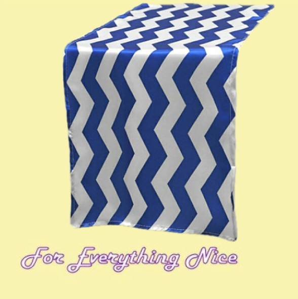 Royal Blue White Chevron Satin Wedding Table Runners Decorations x 25 For Hire