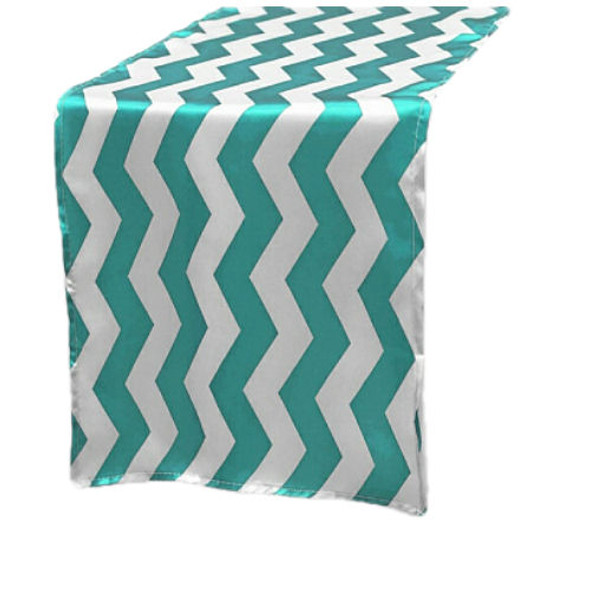 Turquosie White Chevron Satin Wedding Table Runners Decorations x 5 For Hire