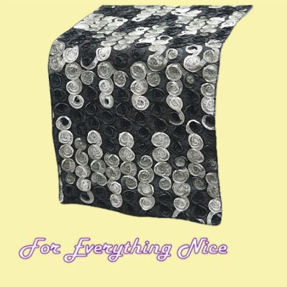 Black Umbre Mini Rosette Wedding Table Runners Decorations x 25 For Hire