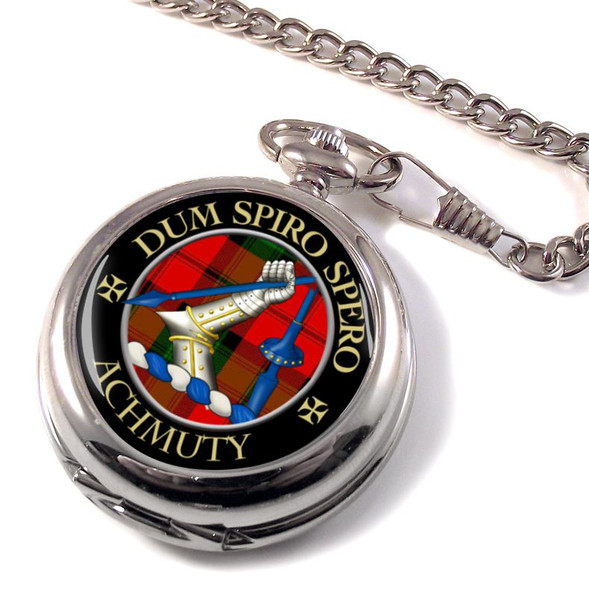 Achmuty Clan Crest Round Shaped Chrome Plated Pocket Watch