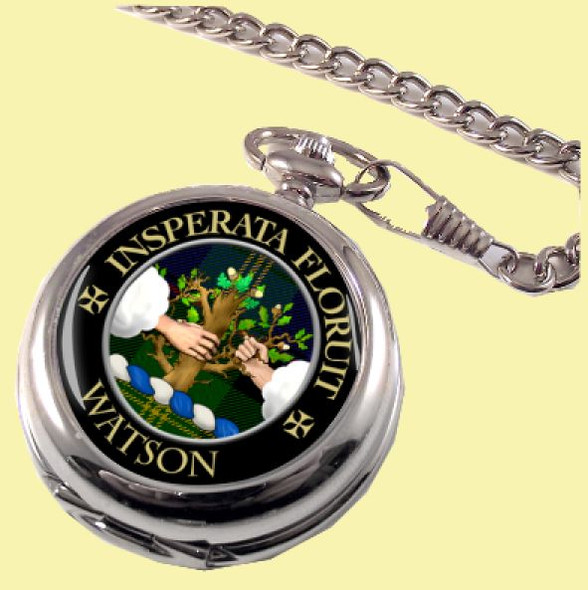 Watson Clan Crest Round Shaped Chrome Plated Pocket Watch