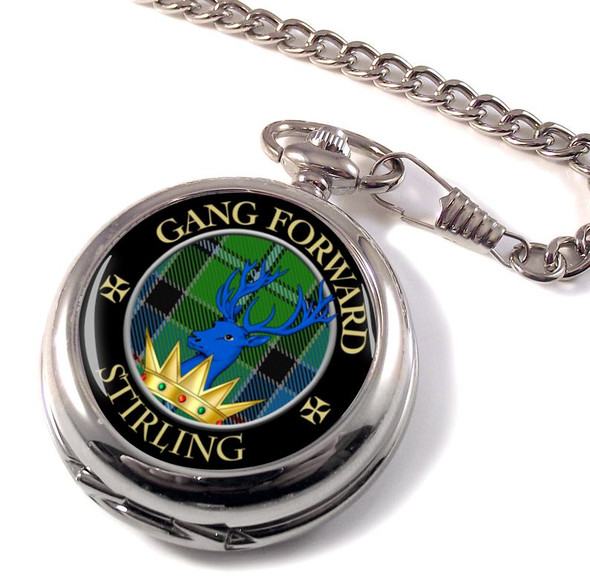 Stirling Clan Crest Round Shaped Chrome Plated Pocket Watch