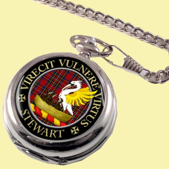 Stewart Clan Crest Round Shaped Chrome Plated Pocket Watch