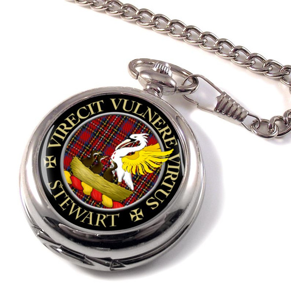 Stewart Clan Crest Round Shaped Chrome Plated Pocket Watch