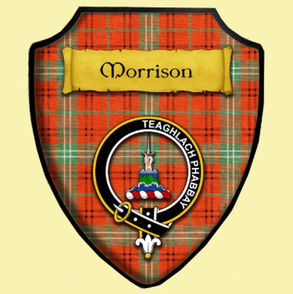 Morrison Weathered Ancient Red Tartan Crest Wooden Wall Plaque Shield