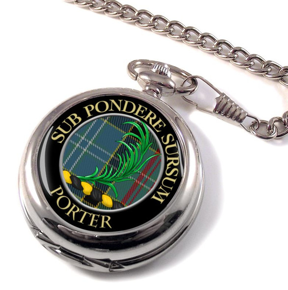 Porter Clan Crest Round Shaped Chrome Plated Pocket Watch