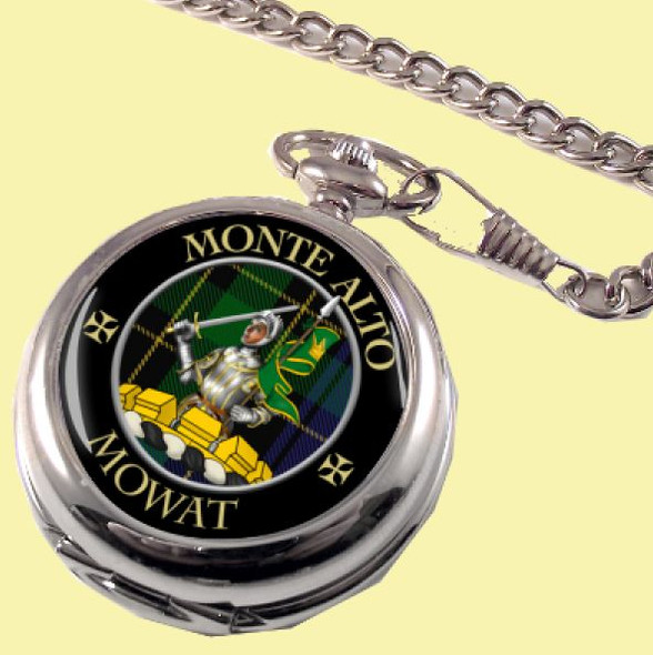 Mowat Clan Crest Round Shaped Chrome Plated Pocket Watch