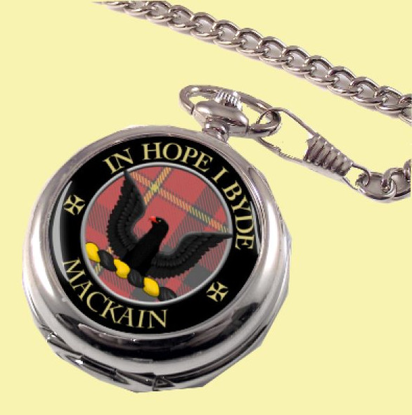 MacKain Clan Crest Round Shaped Chrome Plated Pocket Watch