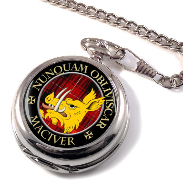 MacIver Clan Crest Round Shaped Chrome Plated Pocket Watch