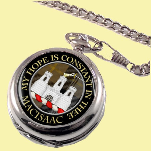 MacIsaac Clan Crest Round Shaped Chrome Plated Pocket Watch