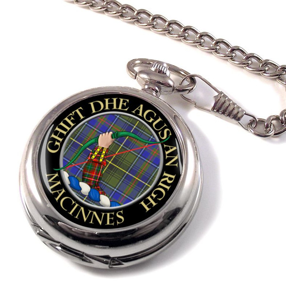 MacInnes Clan Crest Round Shaped Chrome Plated Pocket Watch